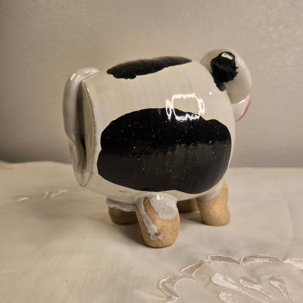 Vintage Holstien Cow Piggy Bank Pottery Art Farmhouse Decor - Picture 7 of 11